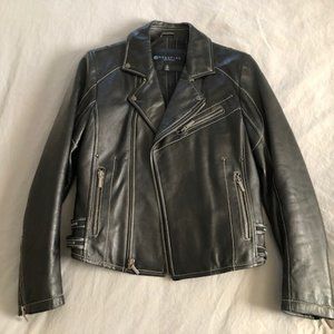 Kenneth Cole Reaction Black Leather Bomber Jacket Size S